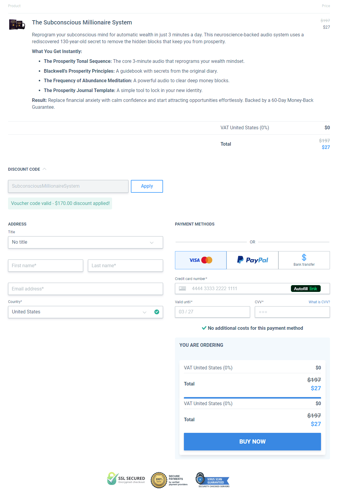 The Subconscious Millionaire System Checkout Page